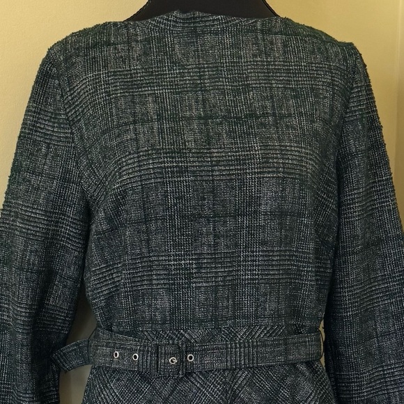 Zara Tweed Belted Fit & Flare Cropped Sleeve Mini Short Dress, Forest Green, Med - Picture 9 of 15